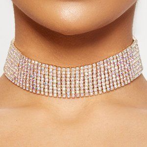 Wide Rose Gold Clear Crystal/Rhinestone Choker